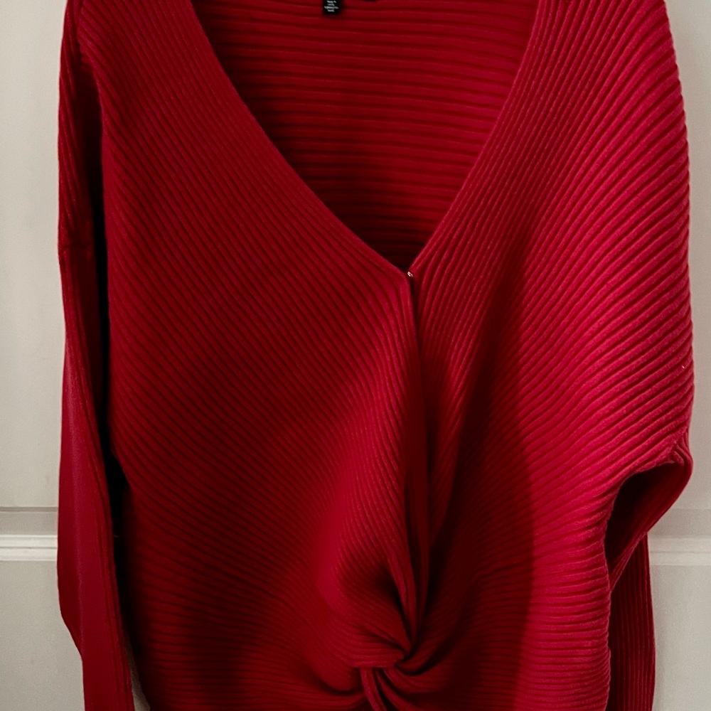 Hudson Los Angeles V Neck Knot Sweater Women’s Medium Red